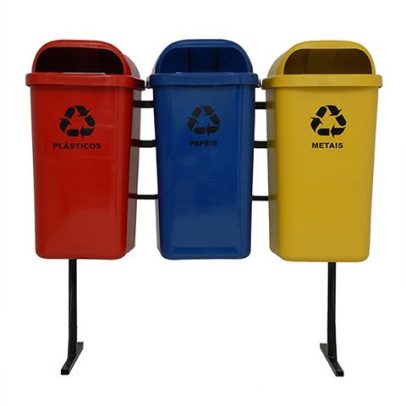 3 Papeleiras Para Coleta Seletiva 50L