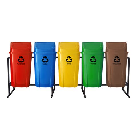 5 Lixeiras Para Coleta Seletiva 60 Litros – KIT com 5 Lixeiras