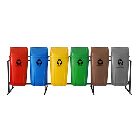 6 Lixeiras Para Coleta Selativa 60 Litros – KIT com 6 Lixeiras