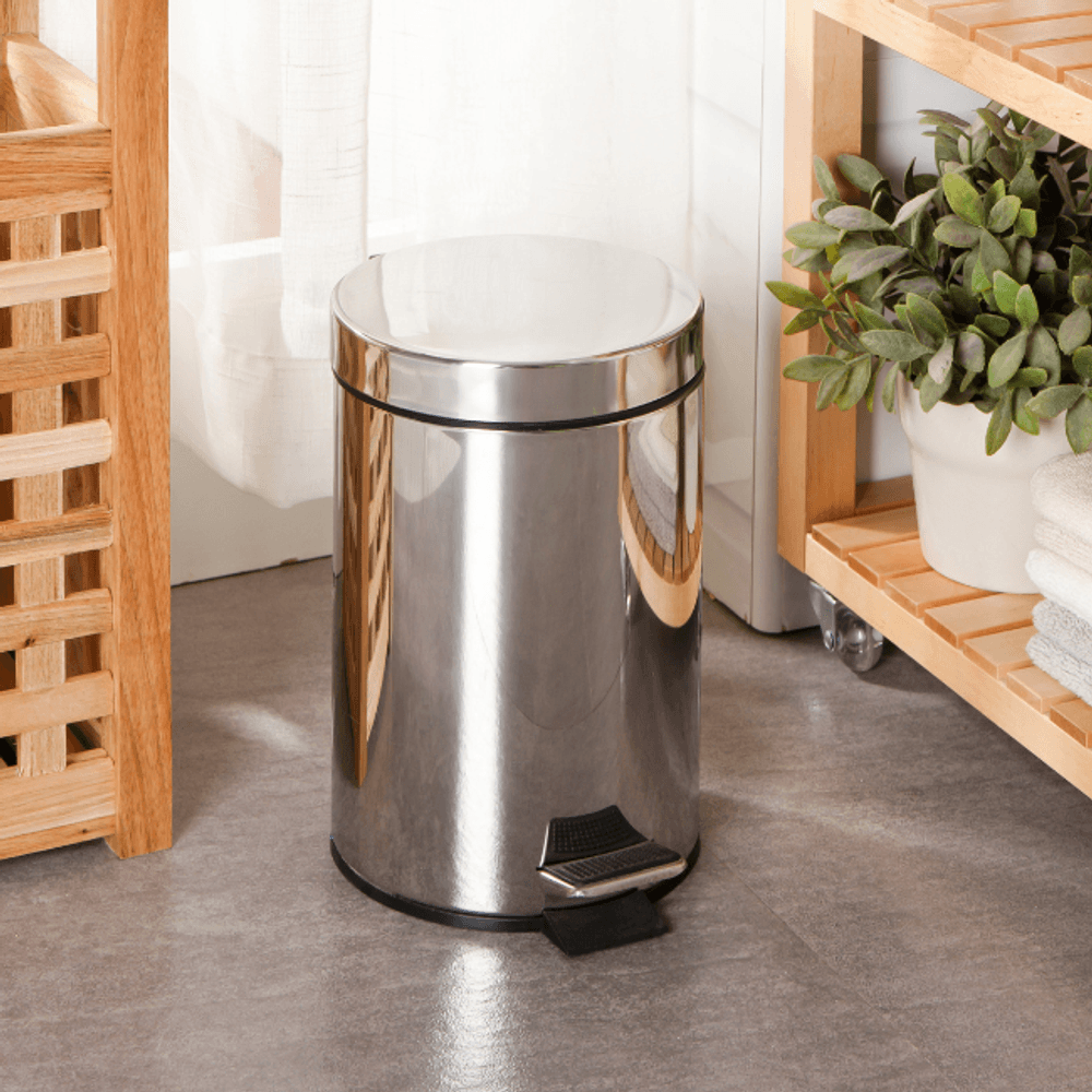Lixeira em Aço Inox 12L com Pedal Redonda Banheiro e Cozinha - Imagem 2