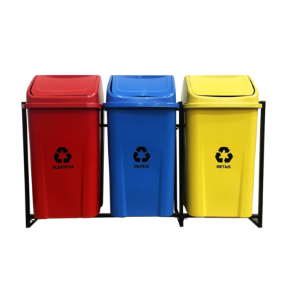 3 Lixeiras para Coleta Seletiva 100 Litros – KIT com 3 Lixeiras