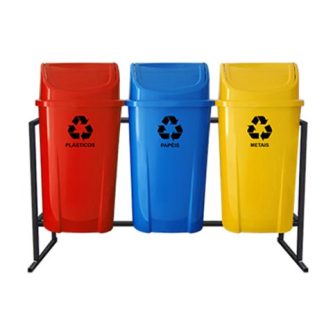 3 Lixeiras Para Coleta Seletiva 60 Litros – KIT com 3 Lixeiras