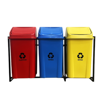 3 Lixeiras para Coleta Seletiva 100 Litros – KIT com 3 Lixeiras