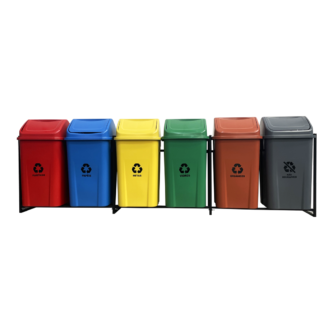6 Lixeiras para Coleta Seletiva 100 Litros – KIT com 6 Lixeiras